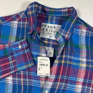 Frank & Eileen Mary 100% Linen Shirt Dress Women M Blue Pink Plaid LS NWT